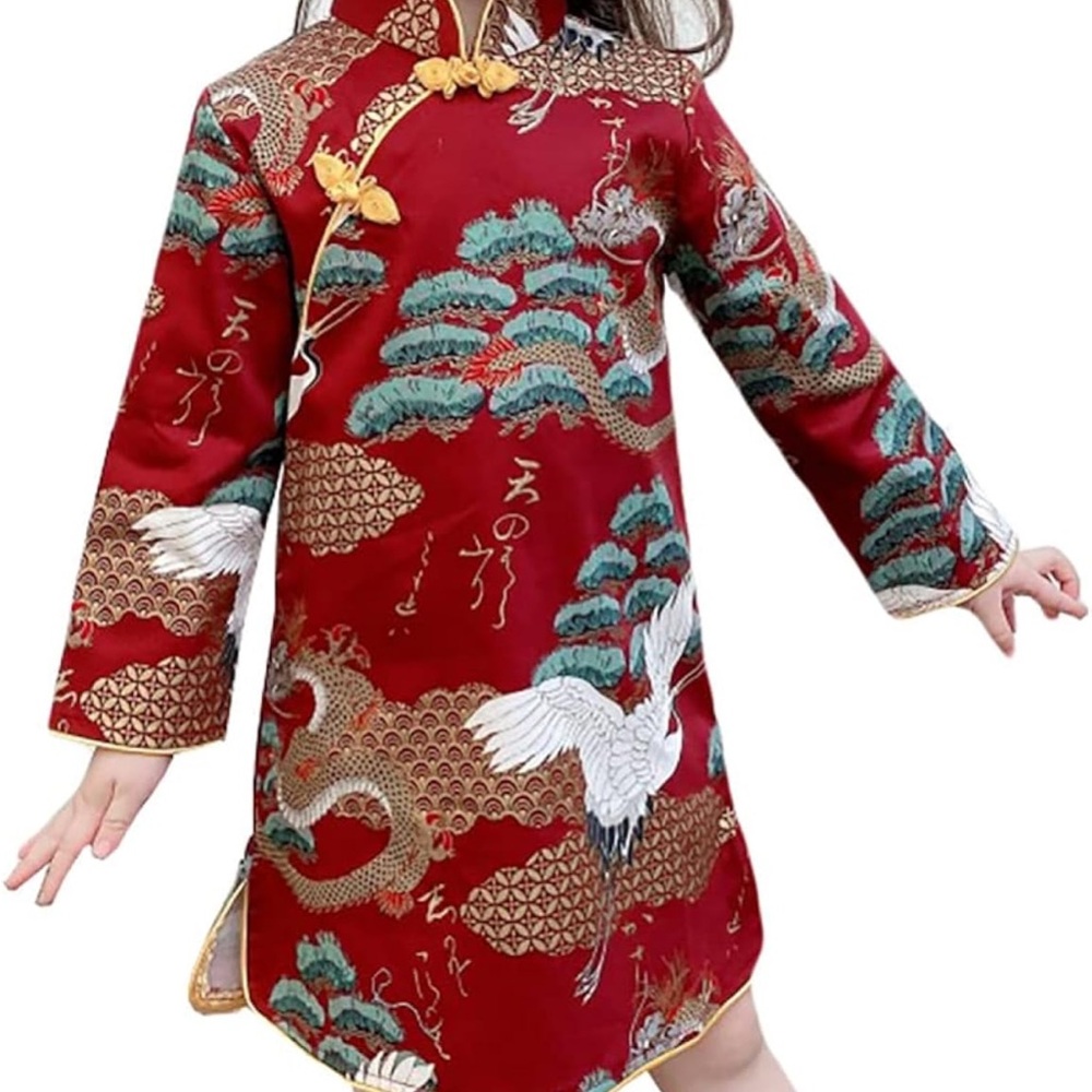 Elegant Red Dress with Crane Design